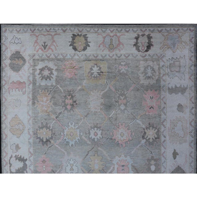 2020s Tribal Design Turkish Oushak Rug With Medallions in Light Green and Multi Colors 9'0 X 11'9 For Sale - Image 5 of 10