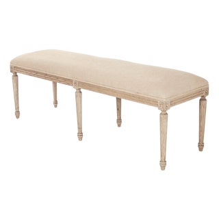 Louis Bench - Natural Linen / Oak Frame For Sale