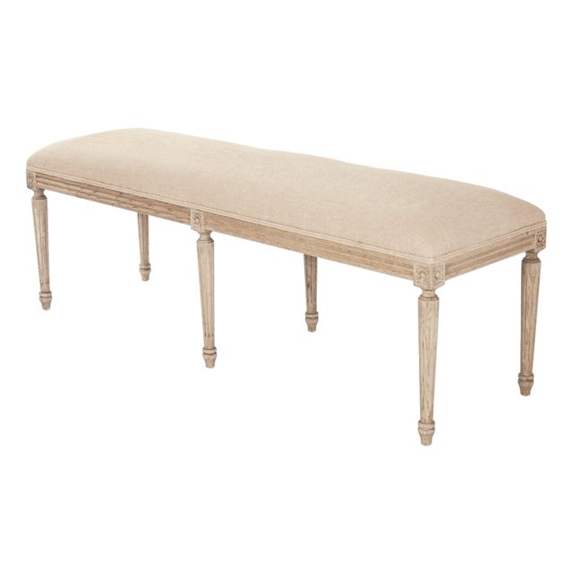 Louis Bench - Natural Linen / Oak Frame For Sale