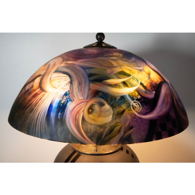 Early 21st Century Contemporary Ulla Darni (1937 - 2022) - Reverse Painted Lamp - 21" H X 18 1/2" W For Sale - Image 5 of 12