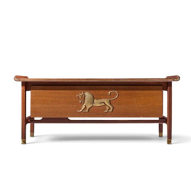 Brown Kofod Larsen for Selig Megiddo Queen of Sheba African Wenge Wood and Brass Executive Desk For Sale - Image 8 of 9