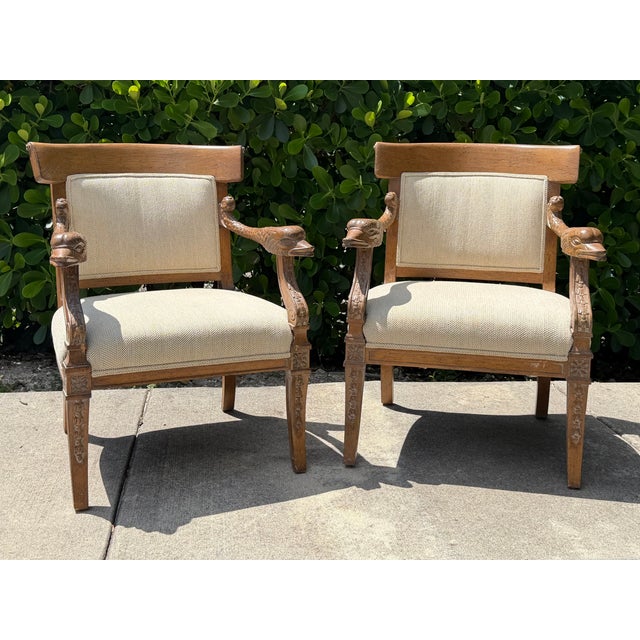 Vintage Neoclassical Carved Dolphin Armchairs, Pair For Sale - Image 4 of 16