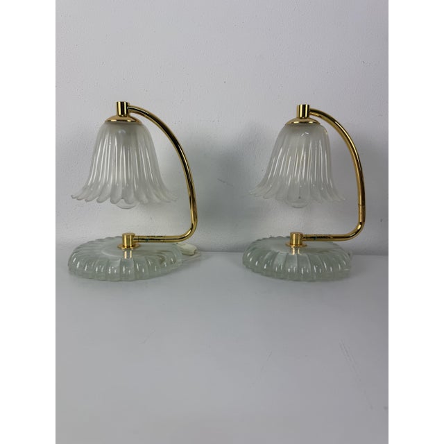 Murano Glass and Brass Bedside Lamps from Murano Due, 1970s, Set of 2 For Sale - Image 9 of 14