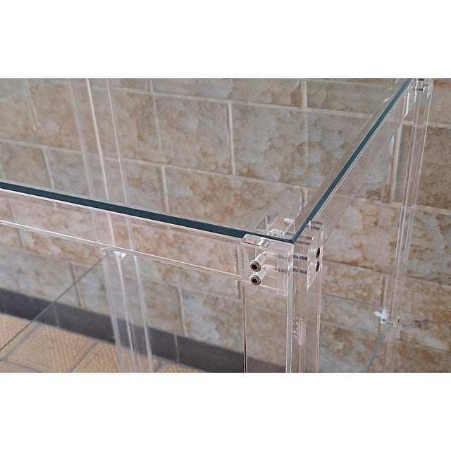 Metal Vintage Italian Acrylic Glass and Glass Serving Trolley, 1980 For Sale - Image 7 of 15