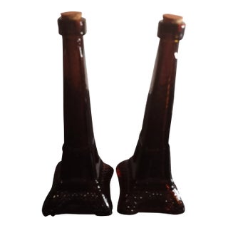 Amber Art Glass Eiffel Tower Figurine Decanters - Set of 2 For Sale