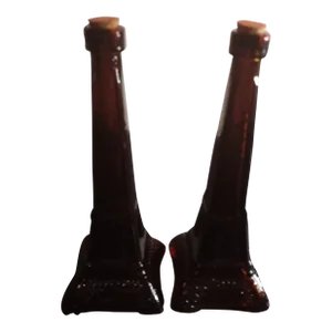 Amber Art Glass Eiffel Tower Figurine Decanters - Set of 2