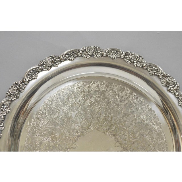Vintage Oneida Victorian Round Silver Plated Serving Platter Tray W/ Handles For Sale - Image 11 of 14