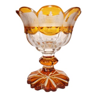 Rare German Bohemian Crystal Chalice With Etched Historic Buildings For Sale