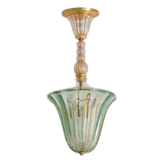 1950s Italian Art Deco Murano Glass Tulip Pendant Attributed to Barovier & Toso For Sale