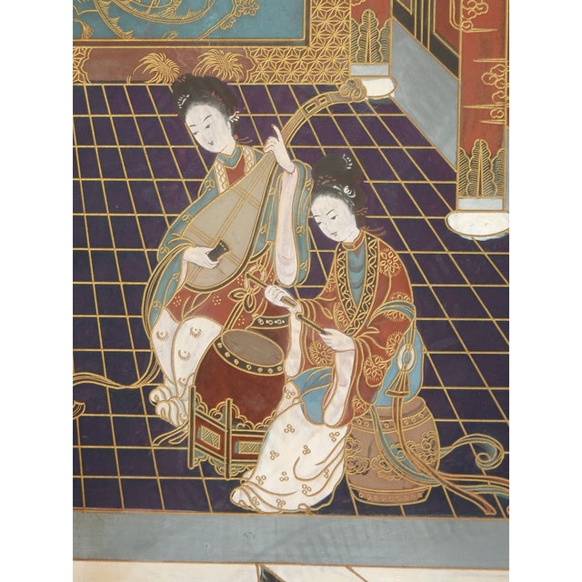 Antique Oriental Asian Red Coromandel Six Panel Folding Screen Palace Scene For Sale In Los Angeles - Image 6 of 18