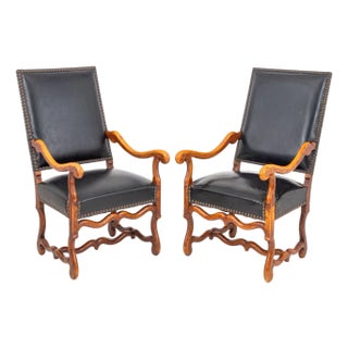 Louis XIV Style Walnut Fauteuil, Pair For Sale