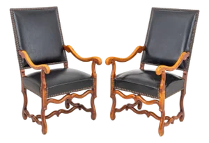 Louis XIV Style Walnut Fauteuil, Pair