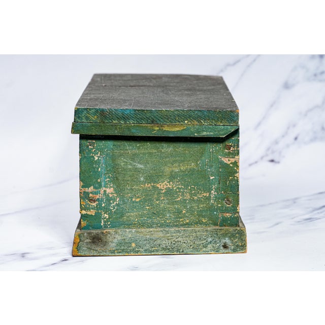 Charming Green Painted Antique Wood Box With Key Rustic Country For Sale - Image 10 of 14
