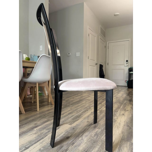 Modern Set of 4 Modern Dining Chairs With Brushed Metal Backs For Sale - Image 3 of 11