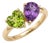 Amethyst & Peridot Toi Et Moi Ring | "You and Me" Heart & Pear Gemstone Bypass Ring Us 7 For Sale