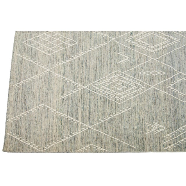 Gray Apadana's Nantucket Collection Flatweave Kilim Coastal Designed Wool Rug For Sale - Image 4 of 8