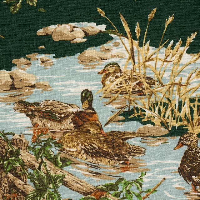 Schumacher Schumacher Dog & Duck Fabric In Verdant For Sale - Image 4 of 5