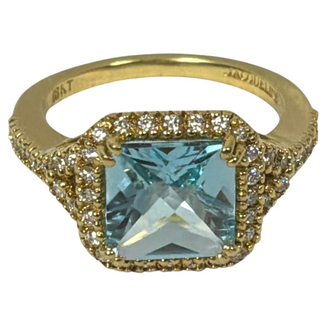 18k Gold Blue Topaz Diamond Ring Vintage For Sale - Image 10 of 10