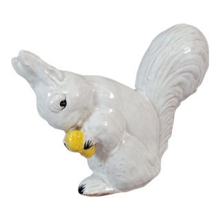 Vintage Italian White Glazed Terracotta Squirrel Figurine For Sale