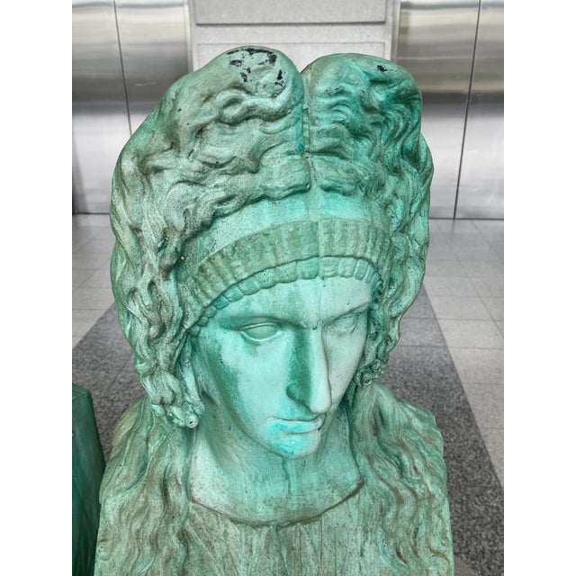Light Green Verdigris Sculptural Replica Casts of Roman Flavian Figures - A Pair For Sale - Image 8 of 11