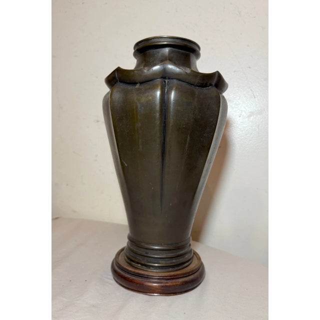 Antique 19th Century Thick Japanese Asian Stylized Lotus Bronze Vase Statue For Sale - Image 4 of 11