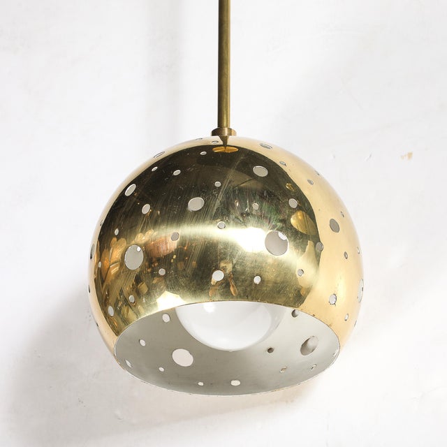 Mid-Century Rounded Brass Pendant Chandelier With Circular Cutout Detailing For Sale - Image 11 of 14