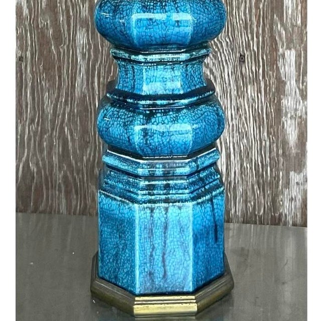 Cerulean Vintage Stiffel Mid-Century Modern Glazed Ceramic Lamp For Sale - Image 8 of 13