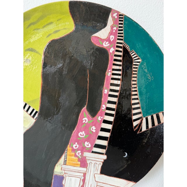 Ceramic 1980s Lois Barton Hand-Painted Figurative Modernist Art Ceramic Decorative Plate For Sale - Image 7 of 12