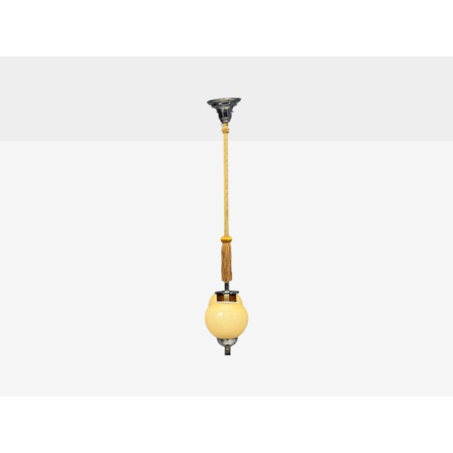 Swedish Art Deco, Pendant Light, Burl, Cord, Glass, Chrome, Sweden, 1930s For Sale - Image 10 of 11
