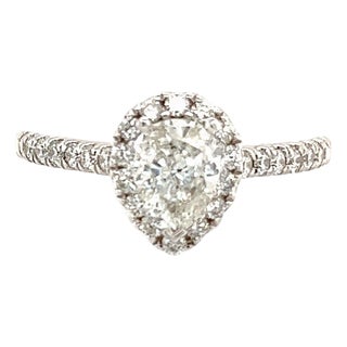 Pear Shaped Diamond Engagement Ring 14k Gold 1.19 TCW Certified, Size 4.5 For Sale
