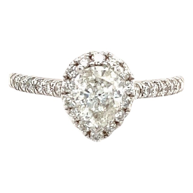 Pear Shaped Diamond Engagement Ring 14k Gold 1.19 TCW Certified, Size 4.5 For Sale
