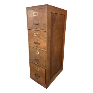 Antique Quarter -Sawn Oak Four Drawres File Cabinet For Sale