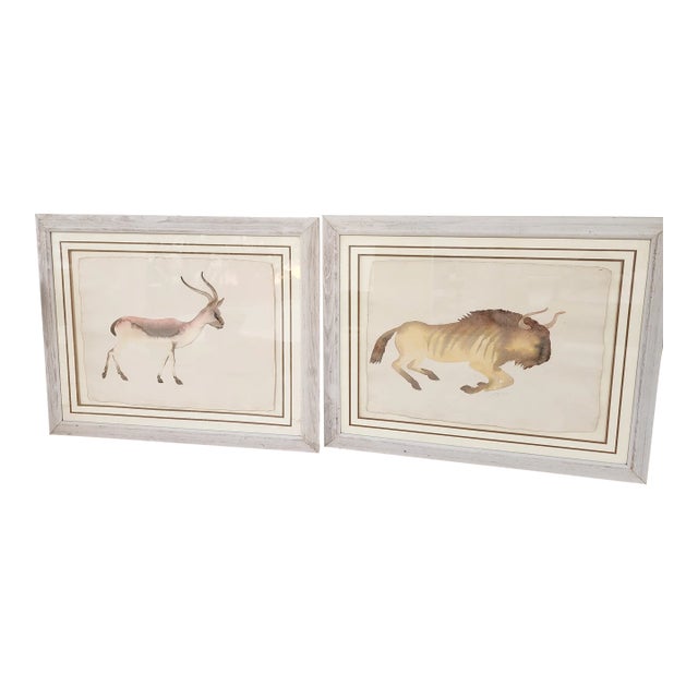 Pair of African Game Animal Watercolor Paintings For Sale