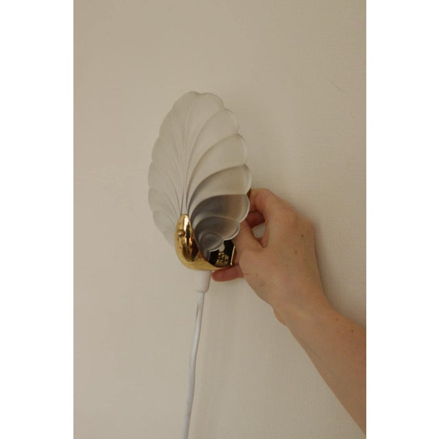 Metal Art Deco Brass & Glass Shell Wall Lamps Denmark, 1930s Rewired, Working, E14, Set of 2 For Sale - Image 7 of 18