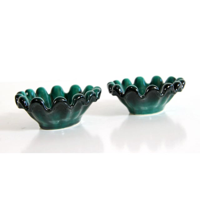Beautiful pair of vintage Italian ceramic emerald green bowls! Great form, small bowls, could be used for all sorts of...