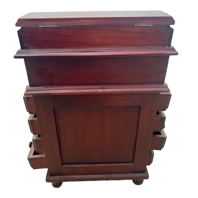 Wood Vintage Davenport Captain's Desk Twelve Drawers Portable Table Top Petite Size For Sale - Image 7 of 12