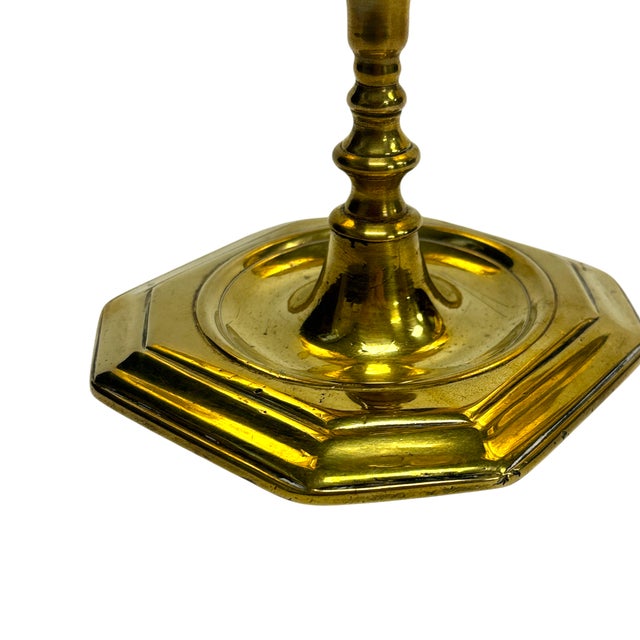 Single Diminutive Early 18th C. Queen Anne Octagonal English Brass Taperstick | Candlestick For Sale - Image 9 of 17