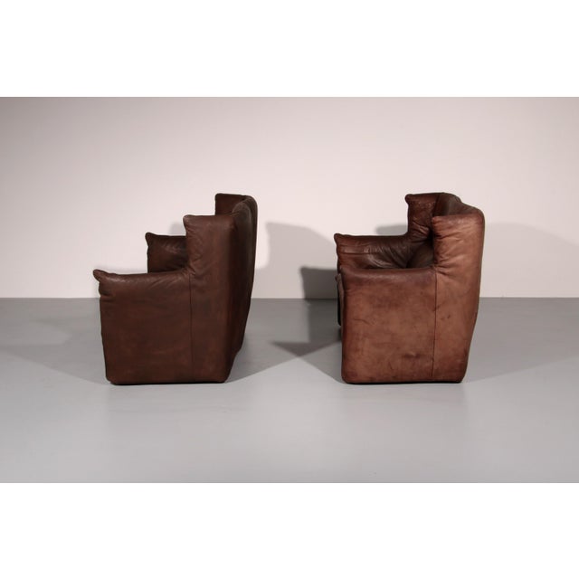 Montis Patinated Leather Sofa by Gerard van Den Berg for Montis, Netherlands, 1970s, Set of 2 For Sale - Image 4 of 15