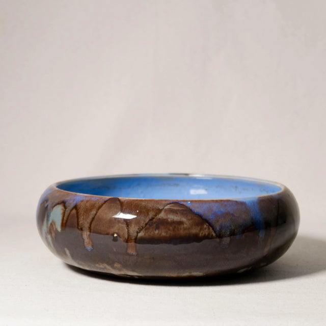 Handmade Studio Ceramic Drippy Blue and Brown Glazed Bowl For Sale - Image 9 of 12