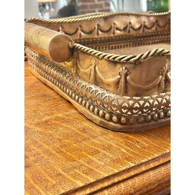 Late 20th Century Vintage Castilian Imports India Neoclassical Engraved Brass Gallery Serving Tray For Sale - Image 5 of 12