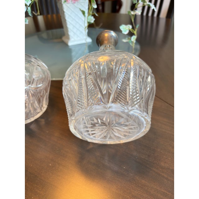 Vintage Cut Glass Decanters Pair Scotch Whisky Labels Silver Mount For Sale - Image 9 of 9