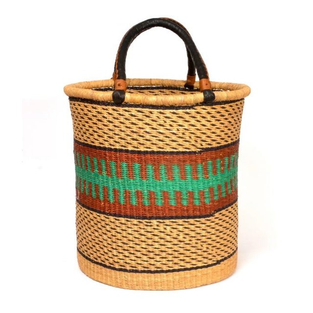 African Large Ghana Laundry Basket in Blue & Green For Sale - Image 3 of 5