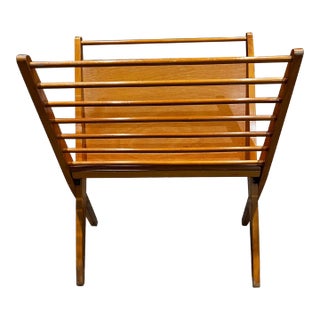 Sculptural Folding Magazine Rack in Blonde Wood, Mid-Century 1960s For Sale