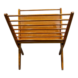 Sculptural Folding Magazine Rack in Blonde Wood, Mid-Century 1960s