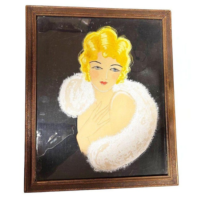 Art Deco 1920 Female Glamour Flapper Portrait Pastel on Black Paper, Framed For Sale - Image 3 of 3