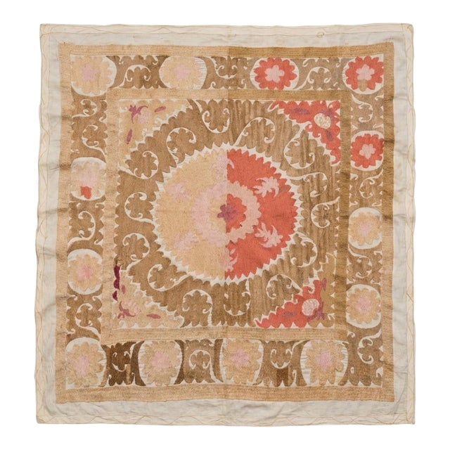 Neutral Tan Suzani Tablecloth For Sale