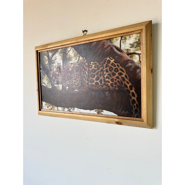 Vintage H.W.Hill Wildlife - Tiger on Tree Landscape Oil on Canvas Painting, Framed For Sale - Image 4 of 11