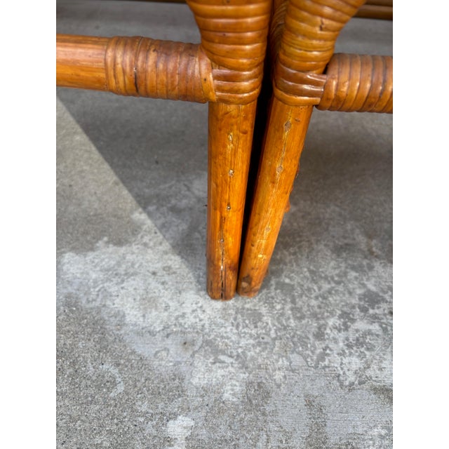 Paul Frankl Style Rattan Bamboo Pretzel One-Arm Club Lounge Chairs Loveseat Sofa For Sale - Image 10 of 13