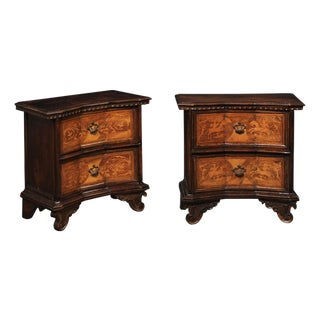 Early 20th Century Venetian Pair Petite Marquetry Side Chests For Sale