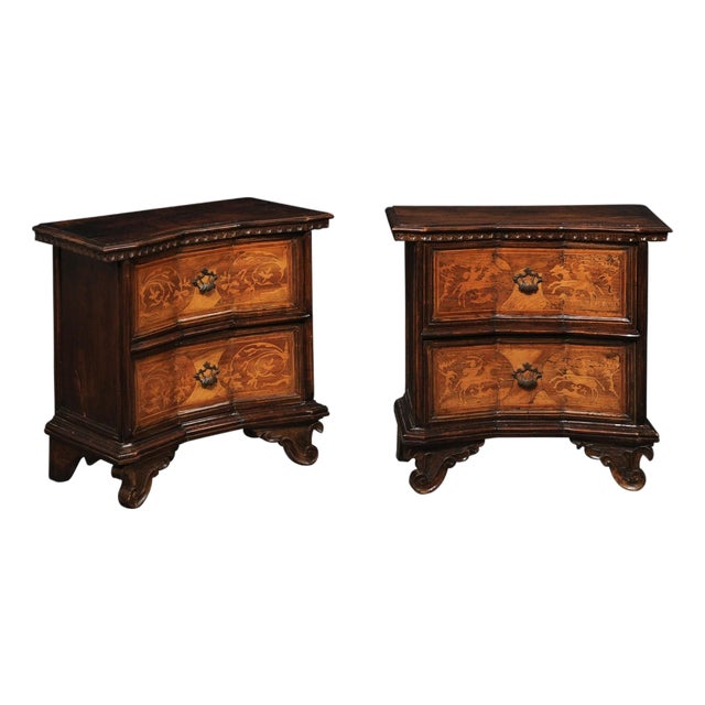 Early 20th Century Venetian Pair Petite Marquetry Side Chests For Sale